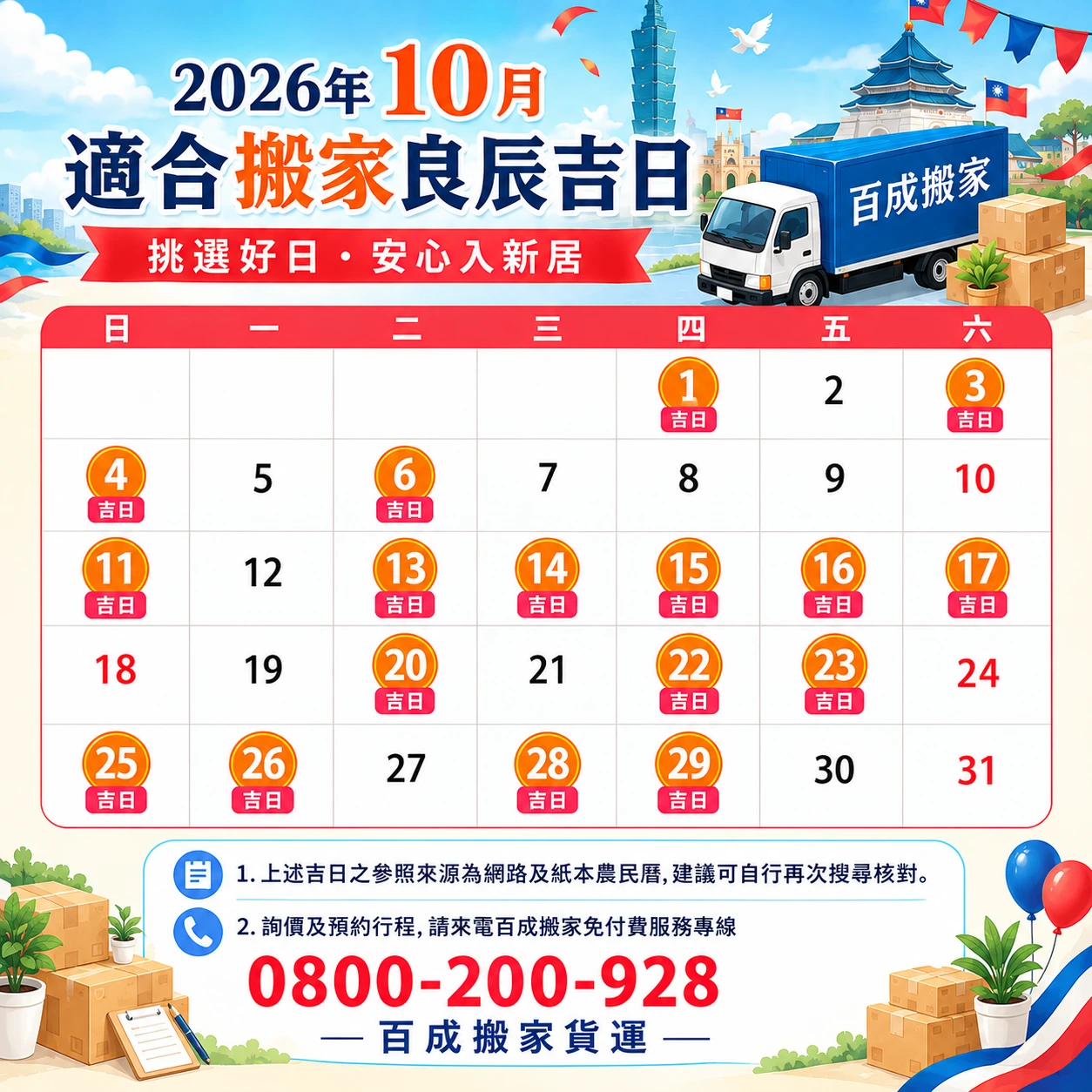 【2026年10月搬家吉日】搬家入宅好日子總整理