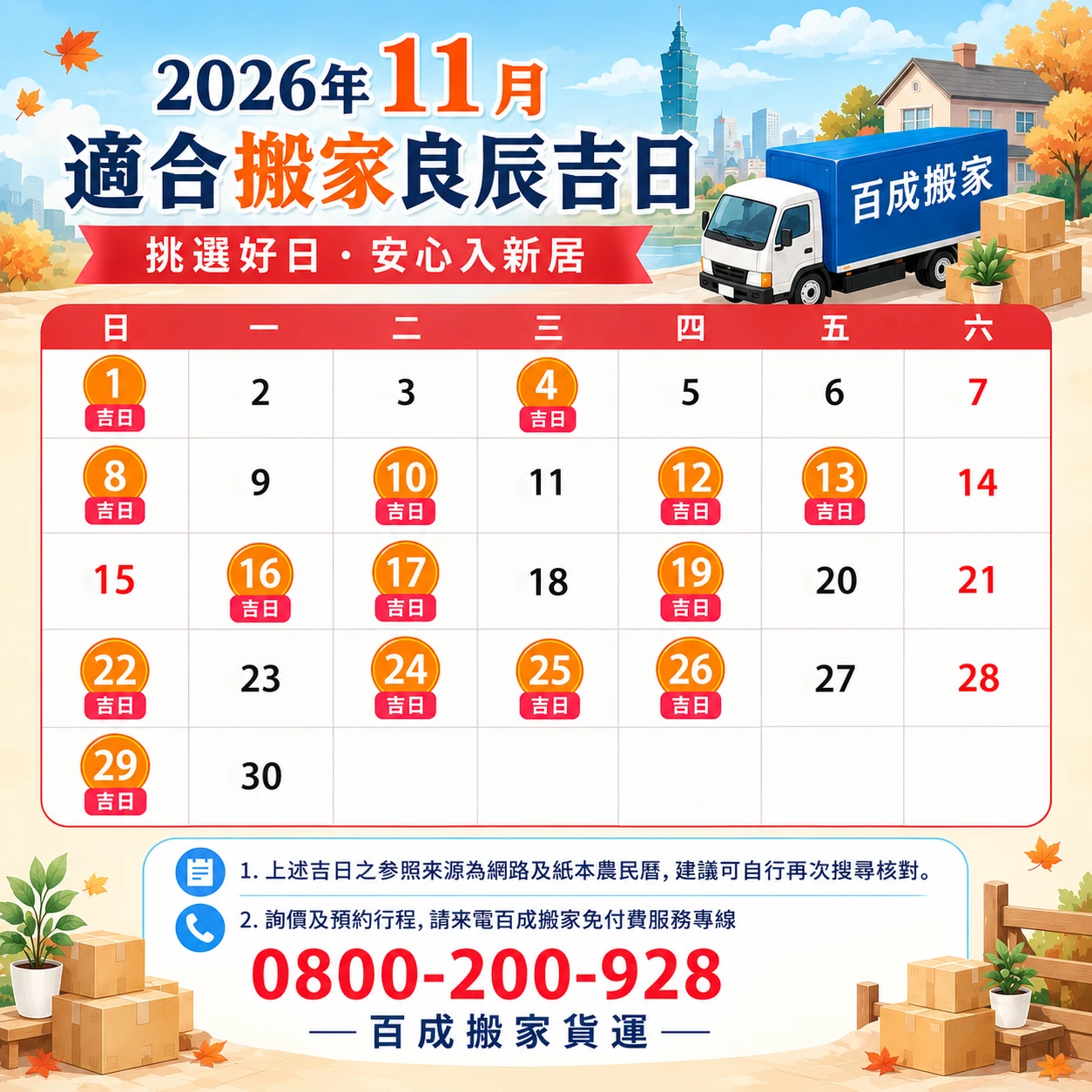 【2026年11月搬家吉日】搬家入宅好日子總整理