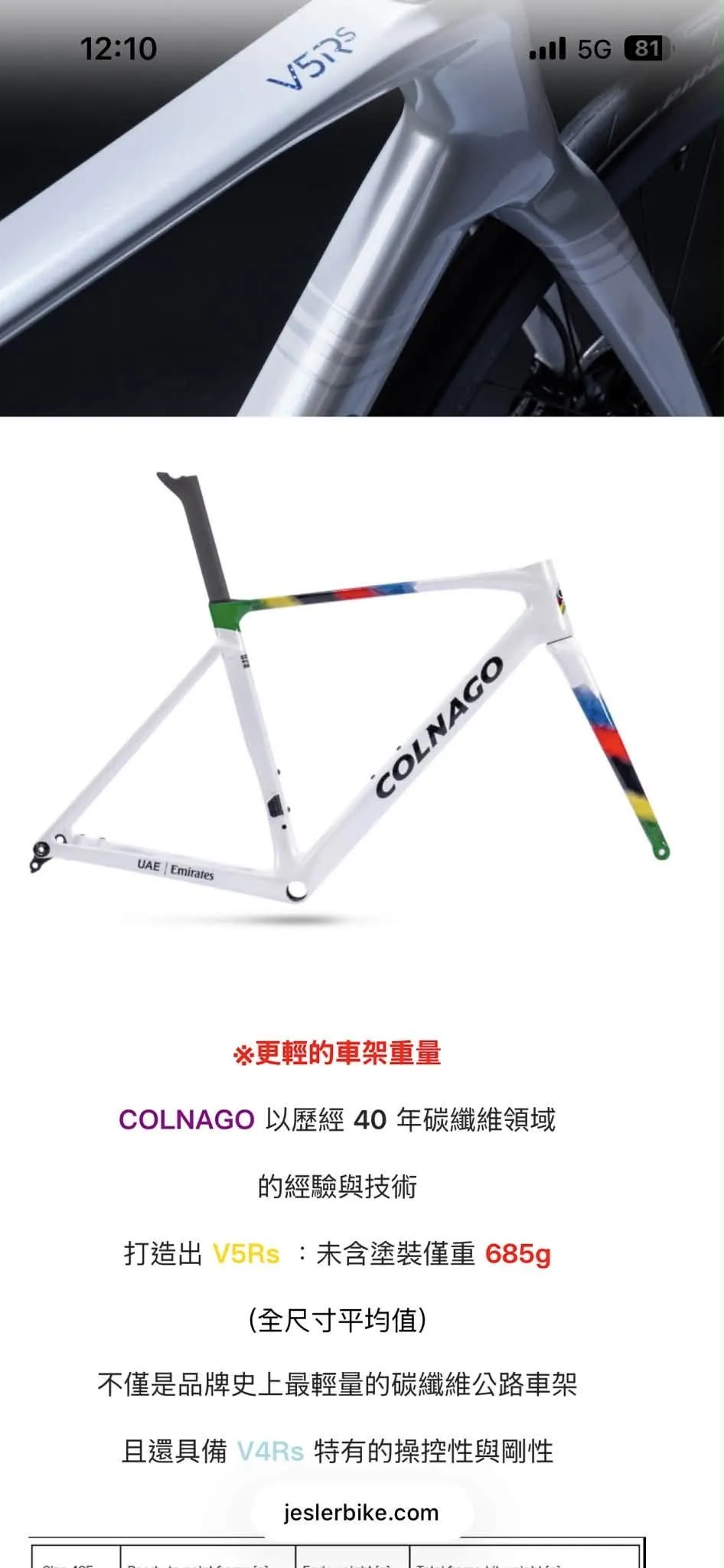 全新… COLNAGO V5RS 世界冠軍版車架組～尺寸（510）