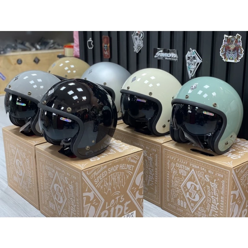 台灣Speed Shop 3/4半罩安全帽 內墨鏡 騎士安全帽 通勤帽 復古 美式 偉士 亮黑