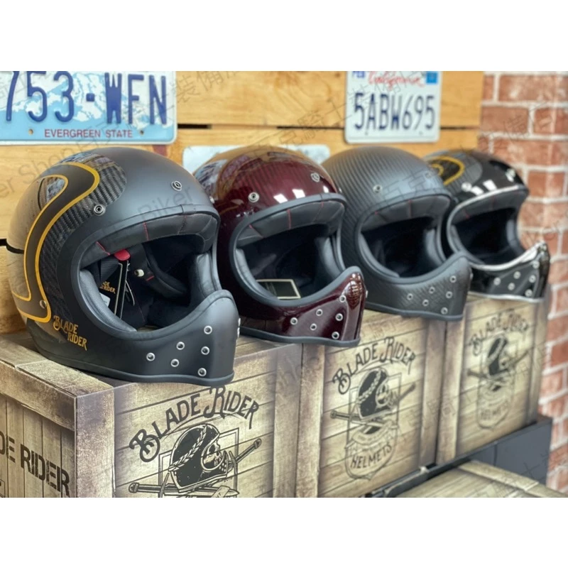 台灣BLADE RIDER 2.0 碳纖維復古帽 山車帽 越野 全罩 小帽體 輕量 內襯可拆
