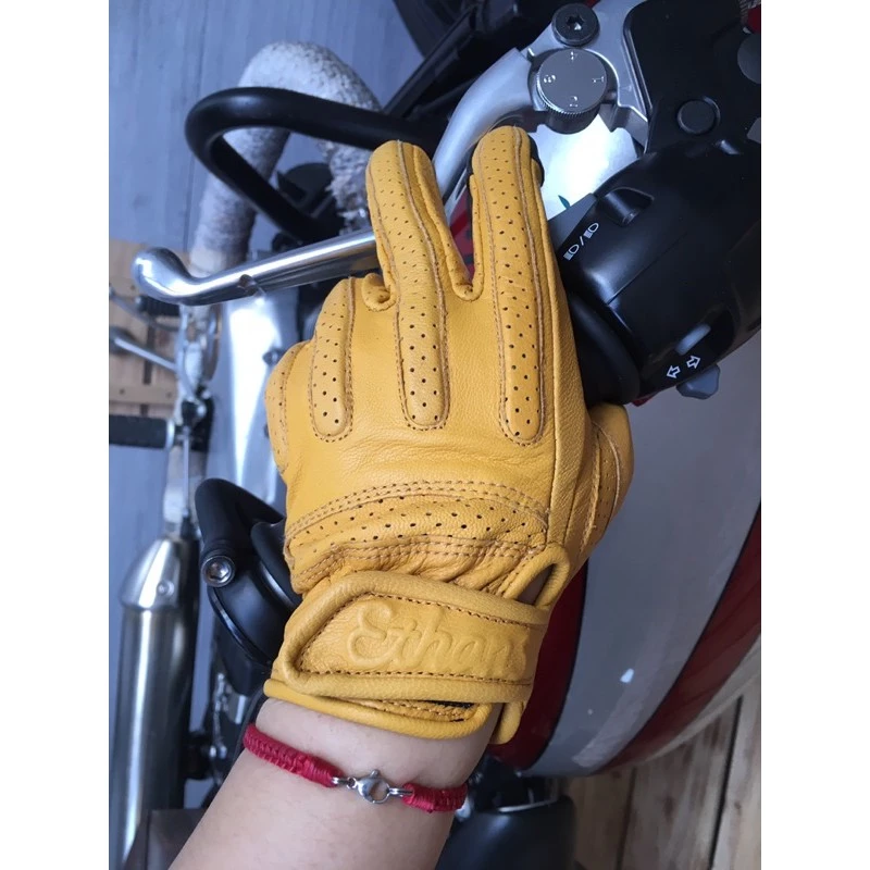 ETHANS 尹森 復古羊皮手套 皮革手套 透氣手套 偉士 美式 復古 手工車 觸控 滑手機 黃