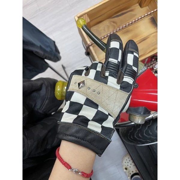 日本Vin&Age 黑白格子 皮革手套 牛皮 騎士手套 夏季手套 街車 美式 復古 塞車格