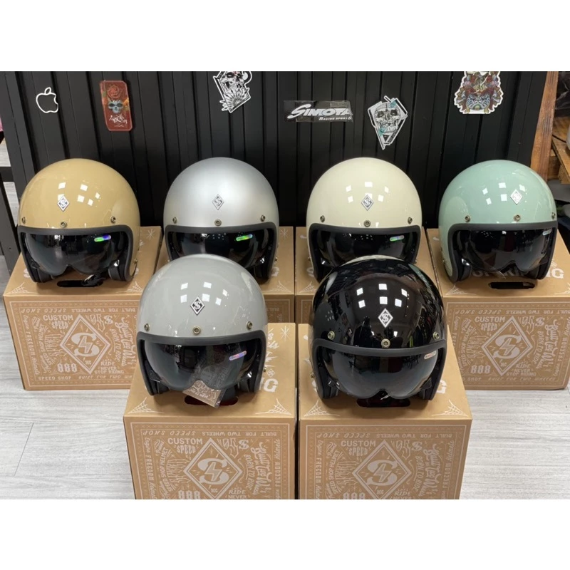 台灣Speed Shop 3/4半罩安全帽 內墨鏡 騎士安全帽 通勤帽 復古 美式 偉士 亮黑