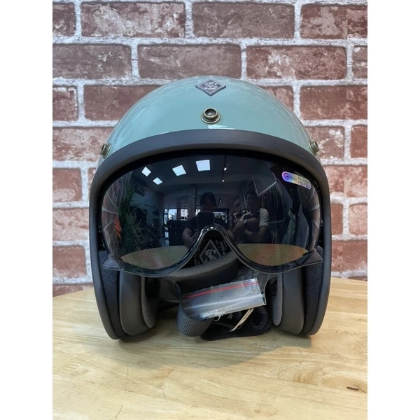 台灣Speed Shop 3/4半罩安全帽 內墨鏡 騎士安全帽 通勤帽 復古 美式 偉士 橄欖綠