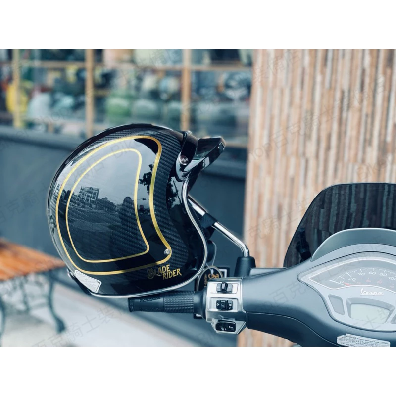 Blade Rider Viking復古碳纖維金線條設計款 復古帽 四分之三帽 騎士安全帽