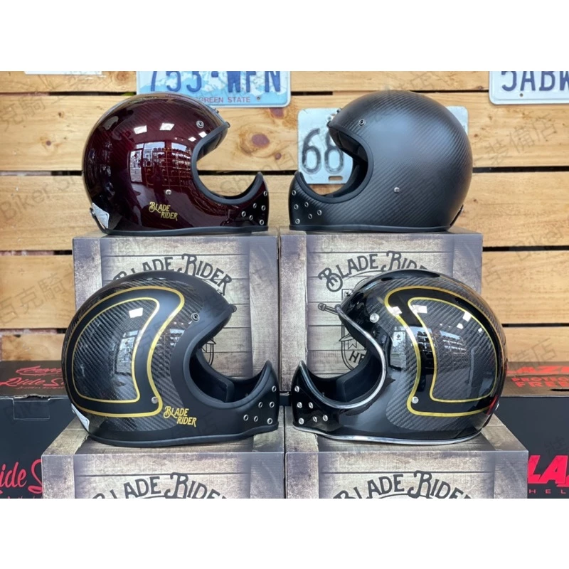 台灣BLADE RIDER 2.0 碳纖維復古帽 山車帽 越野 全罩 小帽體 輕量 內襯可拆