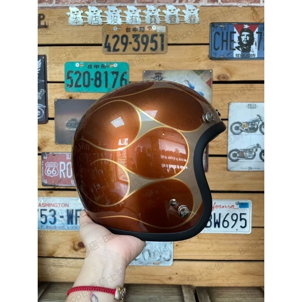 Gallop 月火 金箔火焰 3/4罩安全帽 騎士安全帽 通勤帽 美式 復古 Vespa