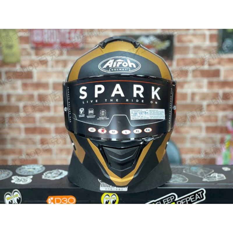 義大利AIROH SPARK 全罩安全帽 內墨鏡 公司貨 亞洲頭型 消光黑金 街車 跑車 通勤族