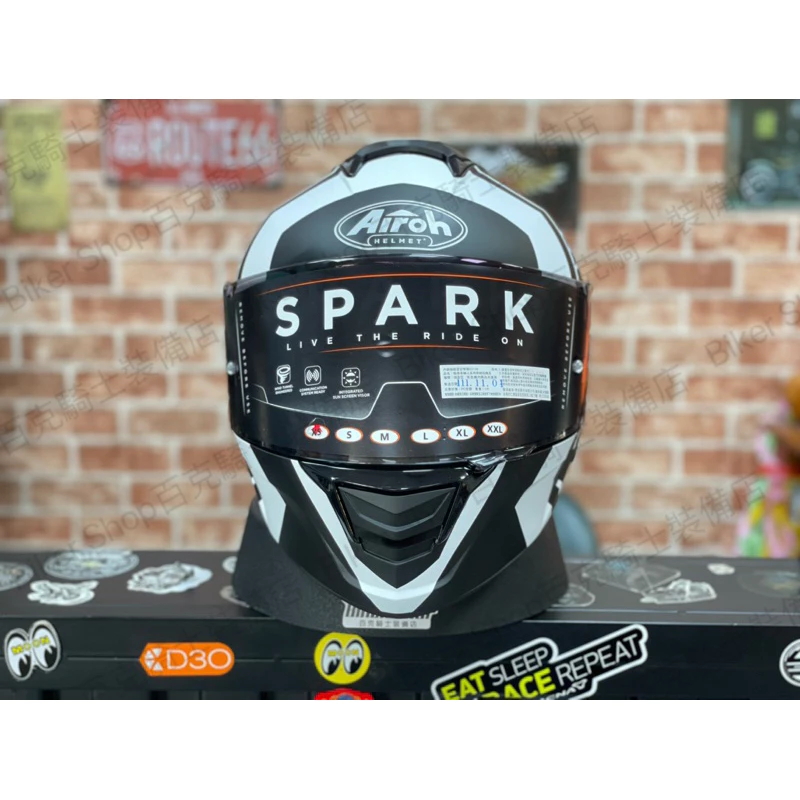 義大利AIROH SPARK 全罩安全帽 內墨鏡 公司貨 亞洲頭型 消光黑白 街車 跑車 通勤族