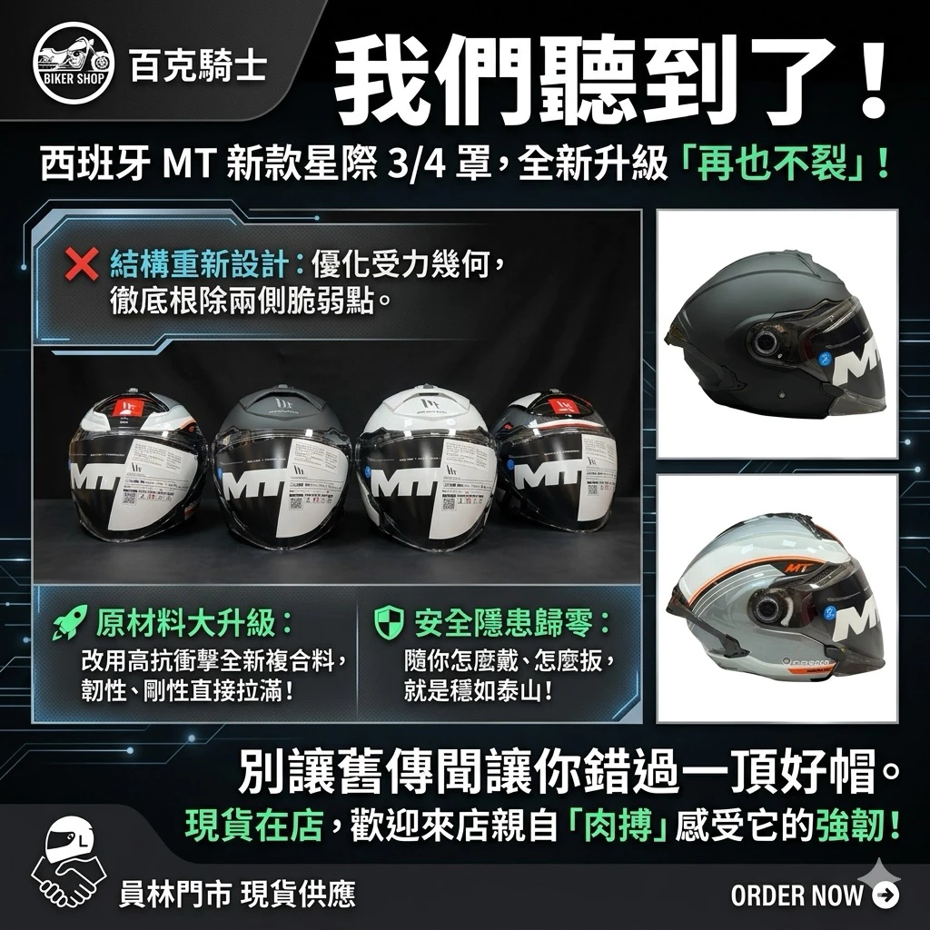 新版 西班牙MT HELMET COSMO SV星際3/4罩安全帽 騎士帽 通勤帽 內墨片