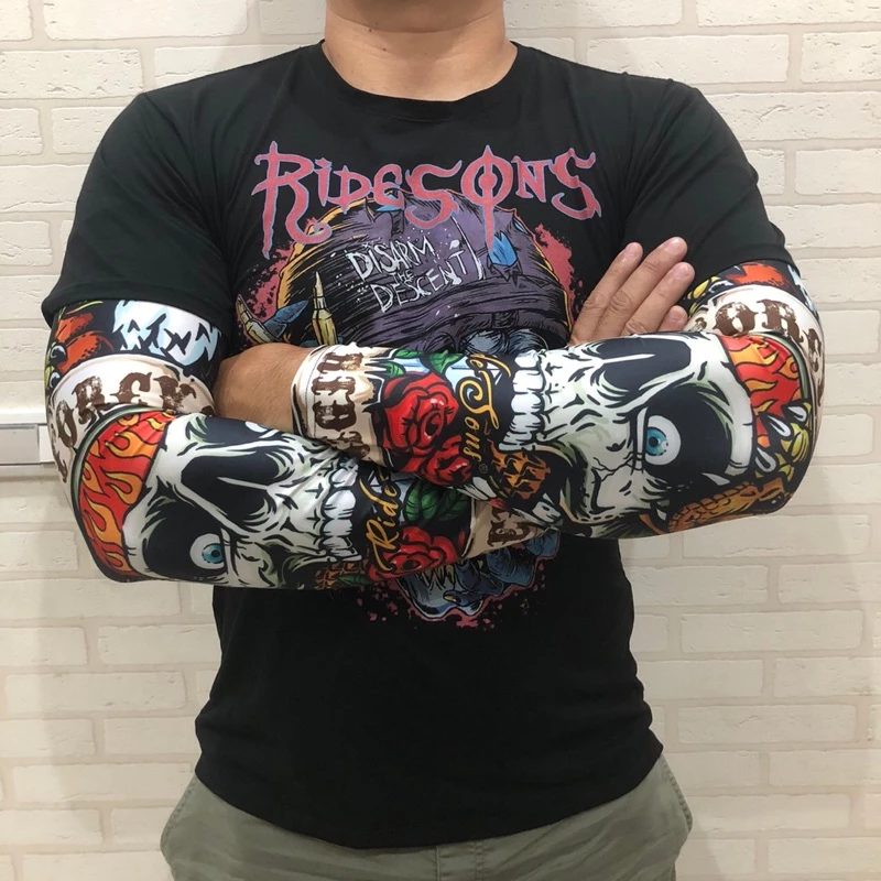 防曬涼感萊卡袖套 騎士袖套 防曬袖套 骷髏 羽毛