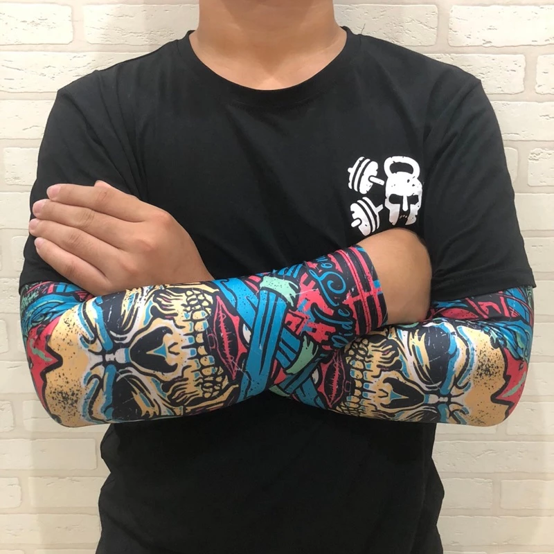 防曬涼感萊卡袖套 騎士袖套 防曬袖套 骷髏 羽毛
