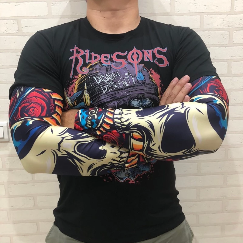 防曬涼感萊卡袖套 騎士袖套 防曬袖套 骷髏 羽毛
