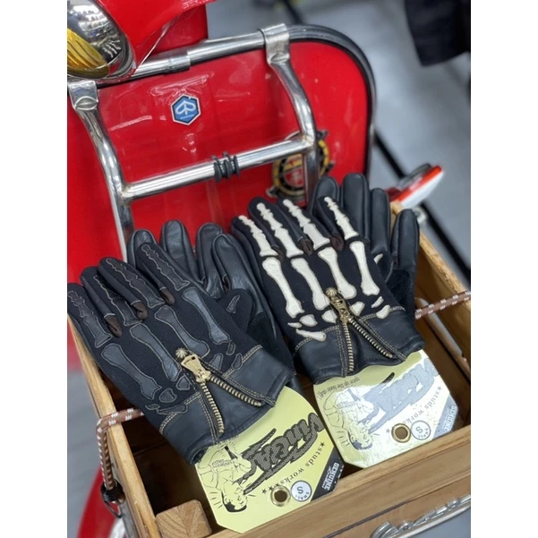 日本Vin&Age 骷髏皮革手套 牛皮 騎士手套 夏季手套 街車 美式 復古 黑