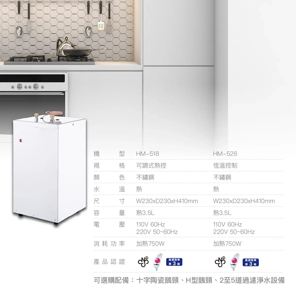 【Haohsing 豪星】廚下可調溫飲水機 HM-518