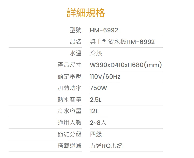 【Haohsing 豪星】桌上型RO飲水機HM-6992 雙溫飲水機