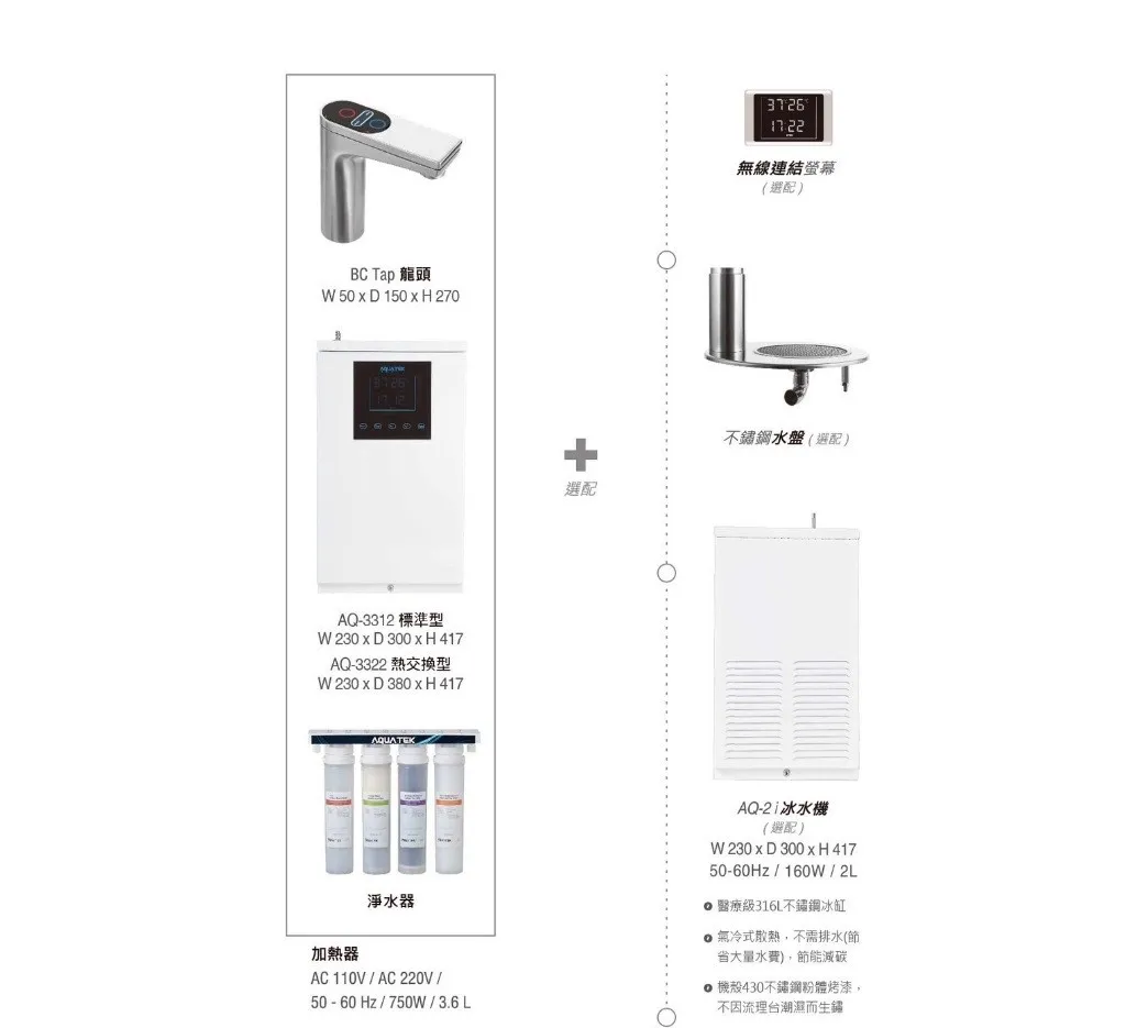 【Aquatek 沛宸】BC TAP AQ3322 觸控式廚下型飲水機 / 熱交換型