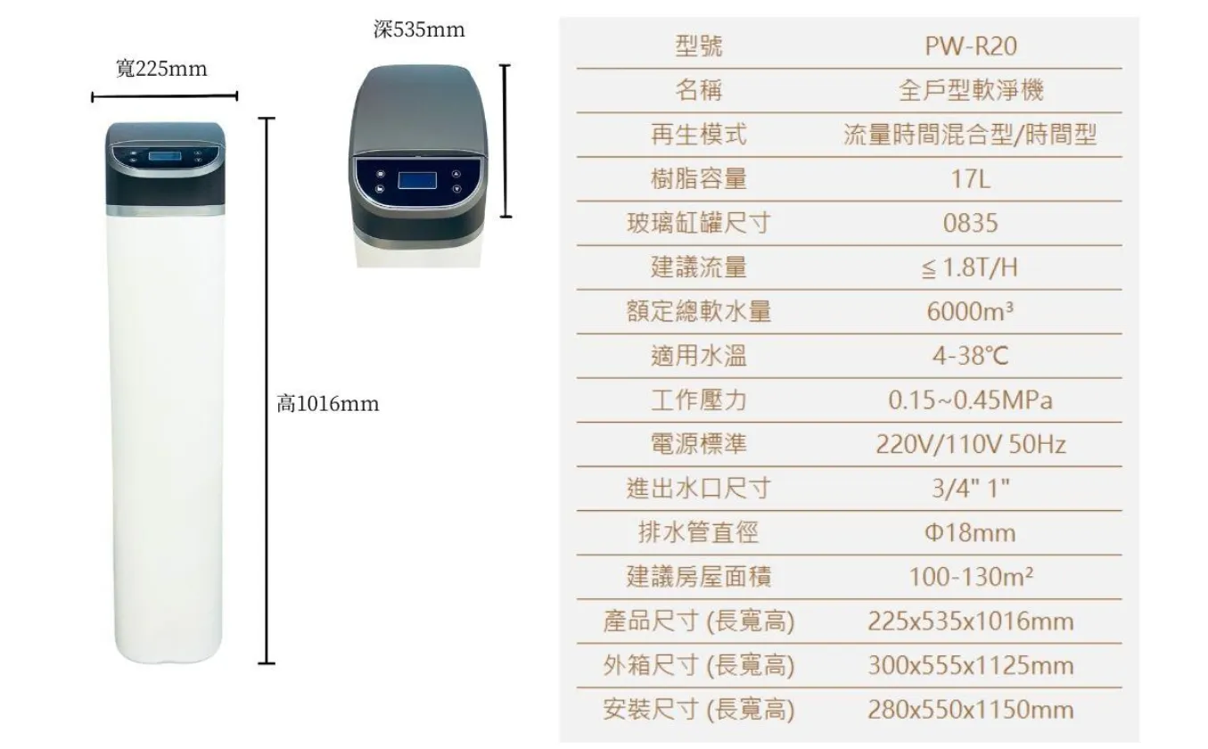 全戶型軟水機 PW-R20 (20L全戶軟水 軟水機)