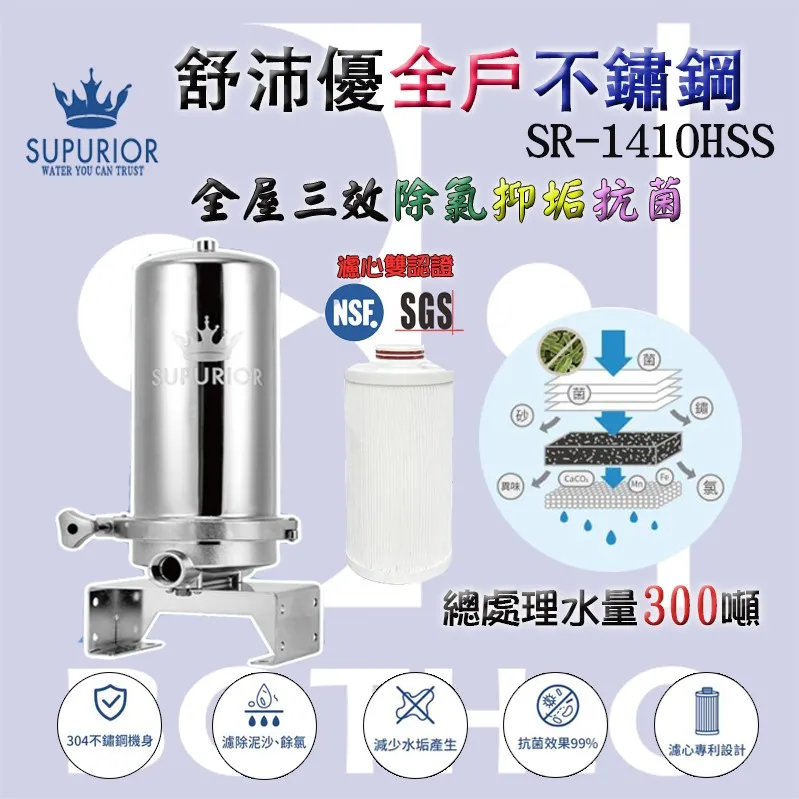 【Supurior 舒沛優】 全戶式除氯抑垢濾淨組SR-1410HSS (含專用全戶三效複合式濾心)
