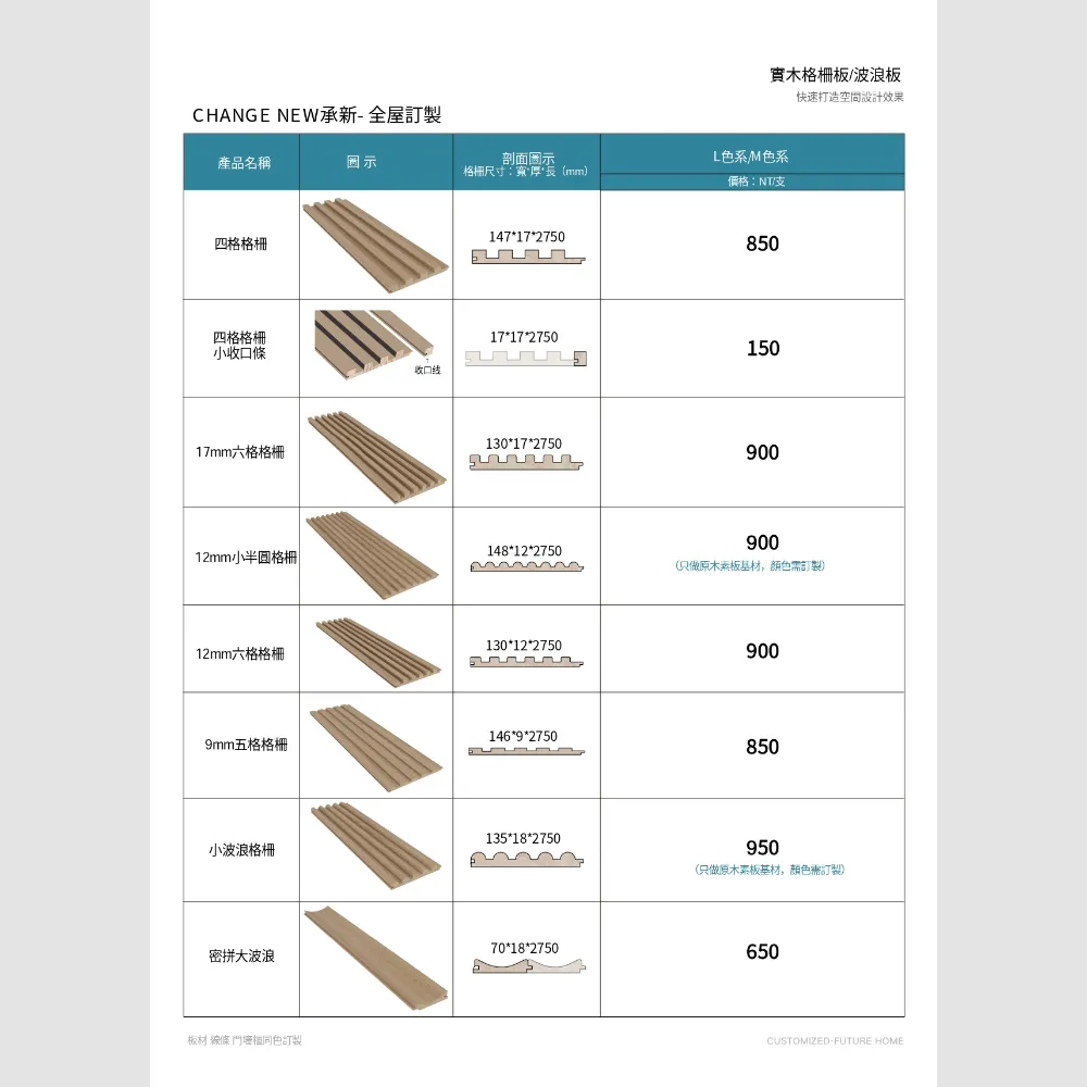實木格柵板/波浪板｜12mm六格格柵