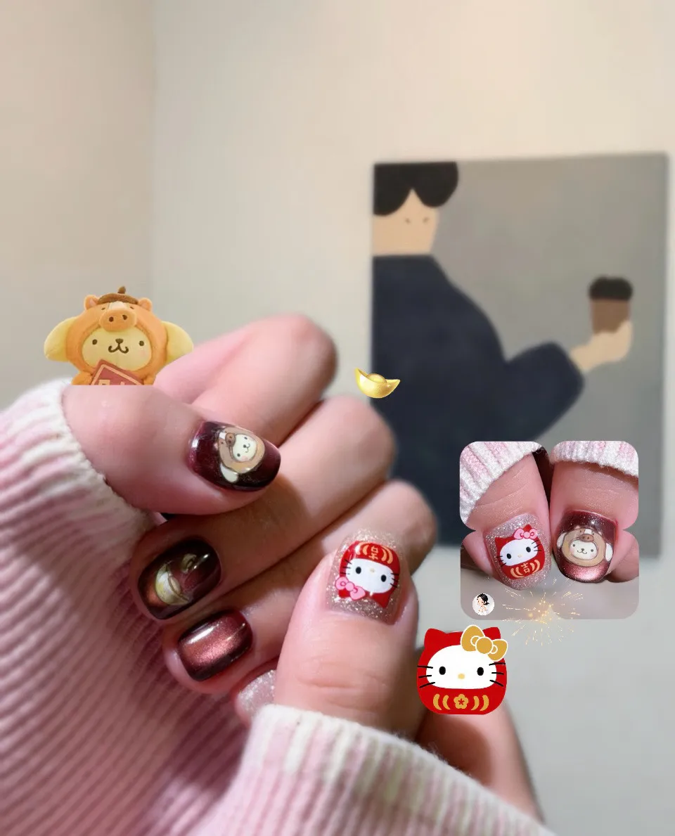 手繪達摩御守．Hello Kitty 及布丁狗造型款【台北客製化穿戴甲】