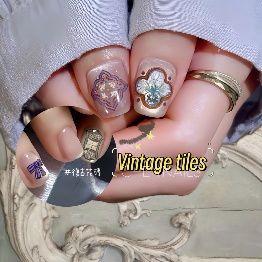 復古花磚・手繪感藝術美甲【中山區美甲】【台北美甲】