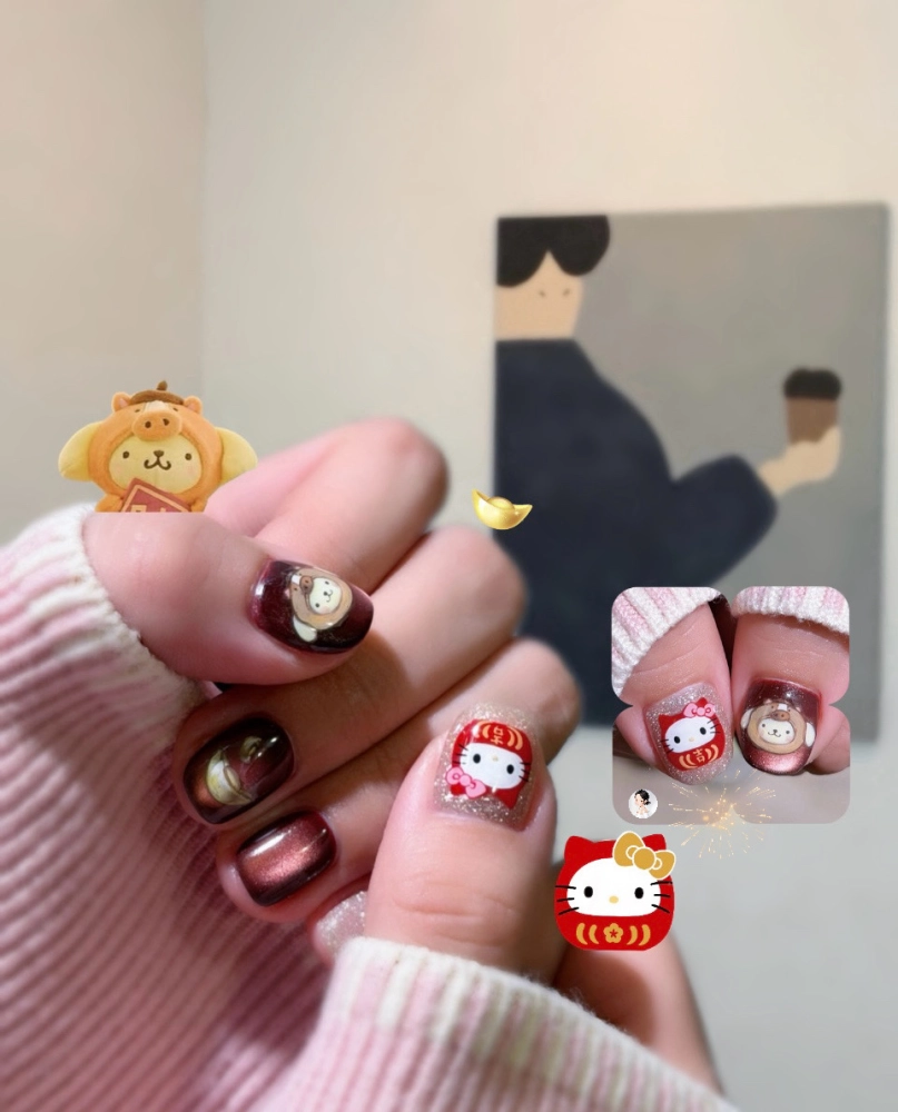 手繪達摩御守．Hello Kitty 及布丁狗造型款【台北客製化穿戴甲】