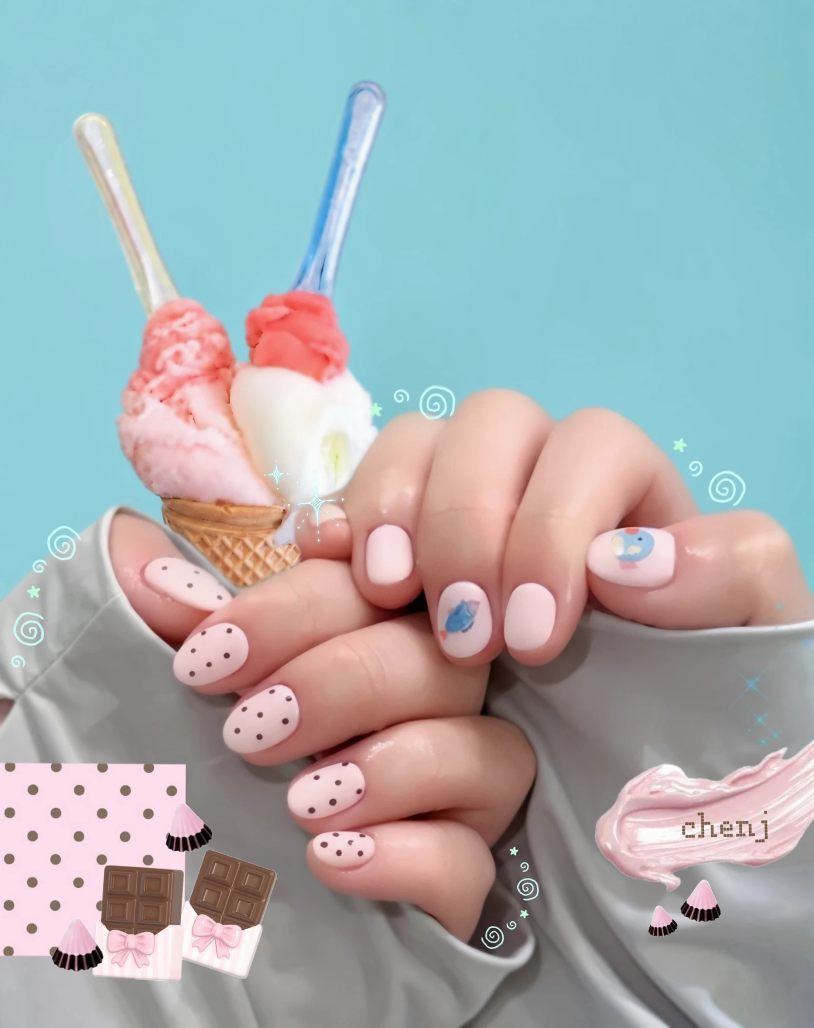 粉色波點美甲｜今日份甜度超標｜中山區美甲