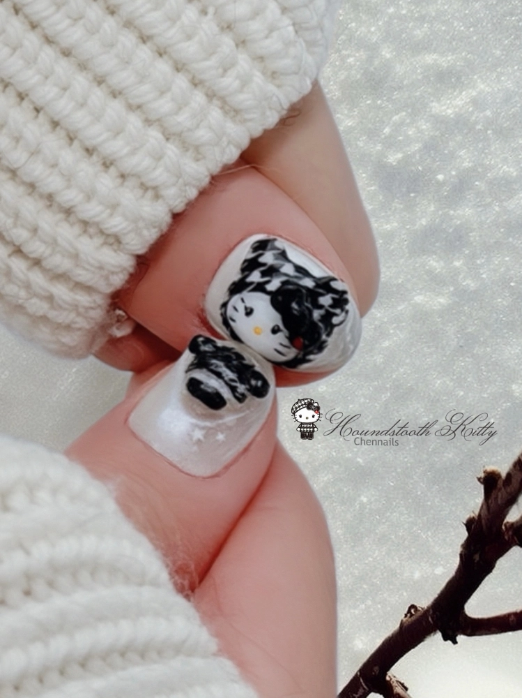 Jolin 同款千鳥格紋kitty ｜台北凝膠美甲｜台北美甲