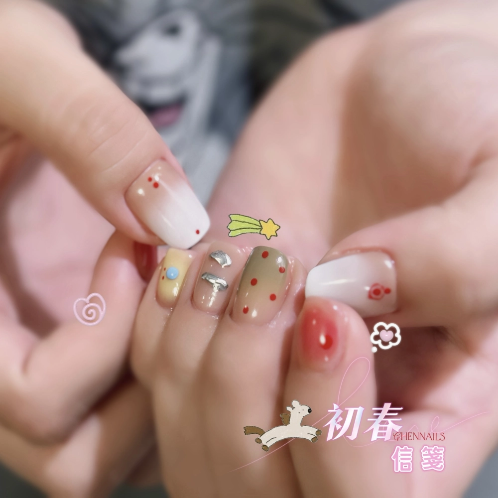 初春美甲|裸色點點設計|中山區做指甲|台北客製化穿戴甲