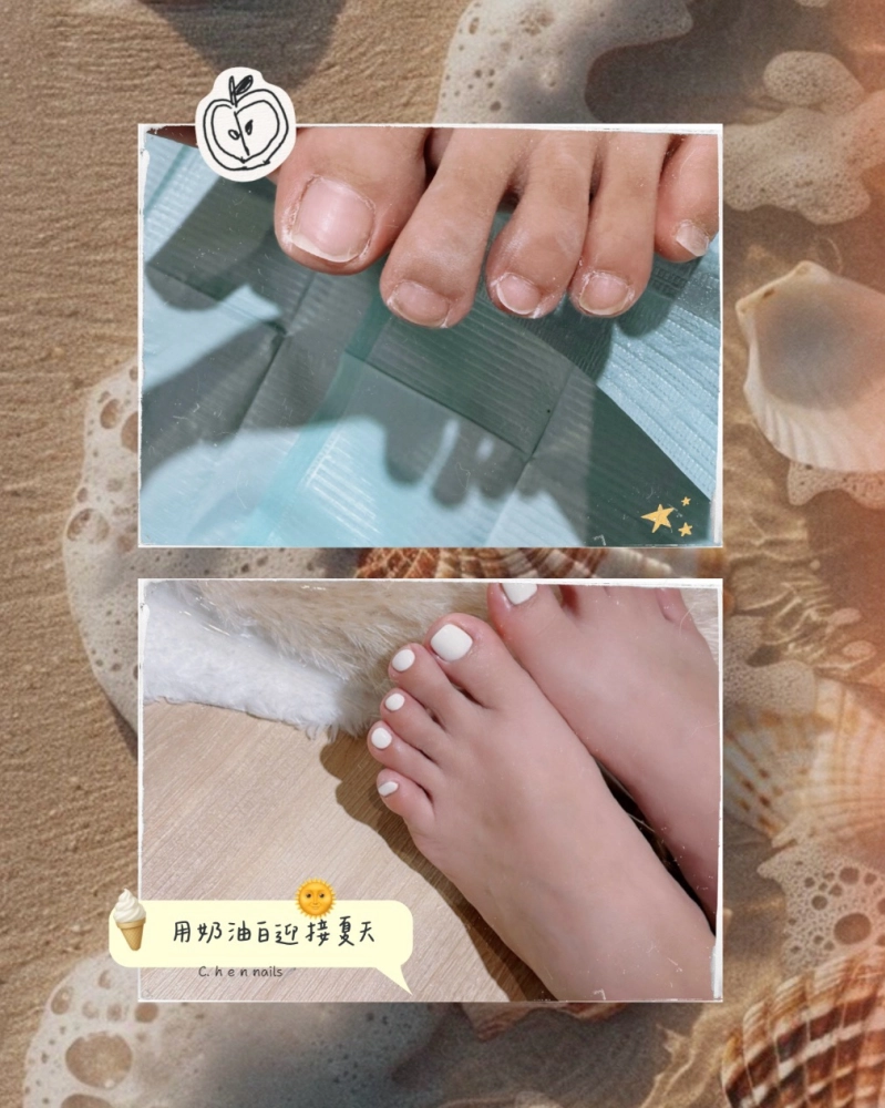 清新白系足部美甲｜越簡單越耐看｜中山區美甲推薦｜台北做指甲