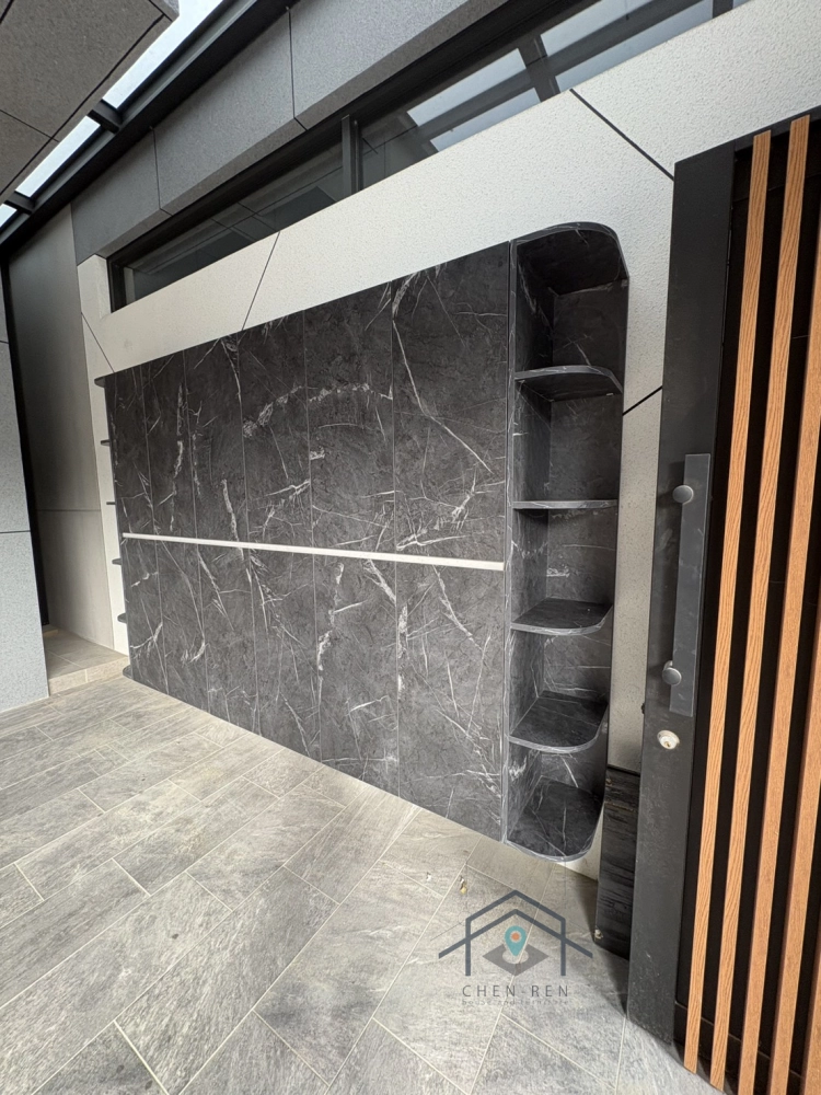 門片-黑雲岩;櫃體-白雲岩