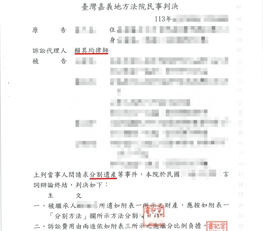 分割遺產(合併剩餘財產分配)勝訴確定