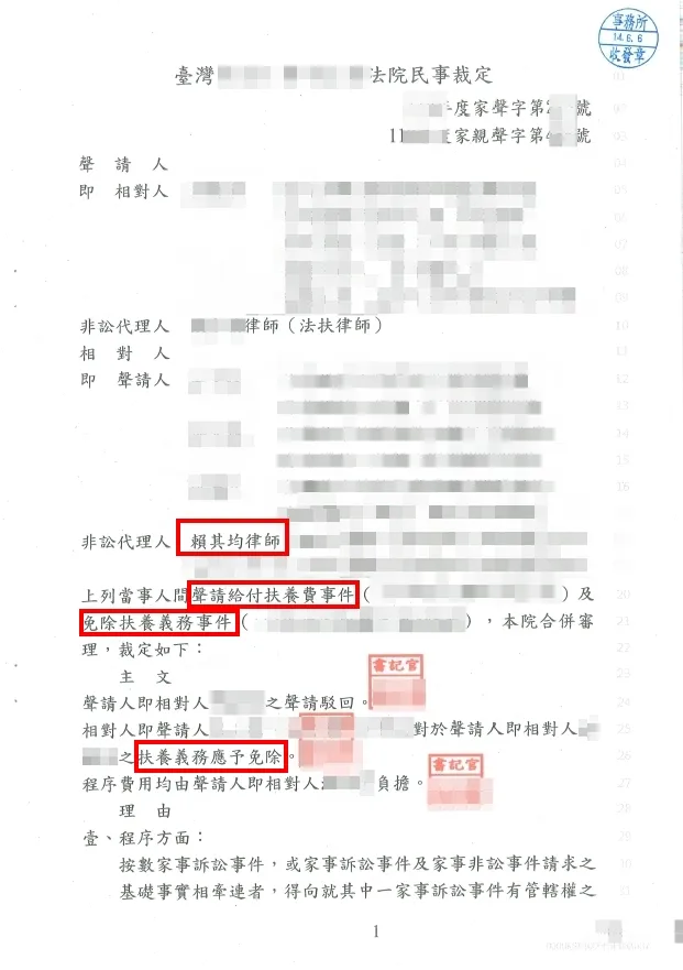 免除扶養義務勝訴