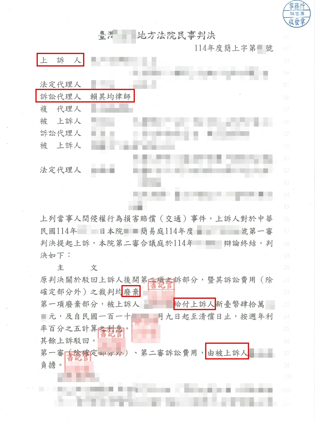 上訴改判全額勝訴