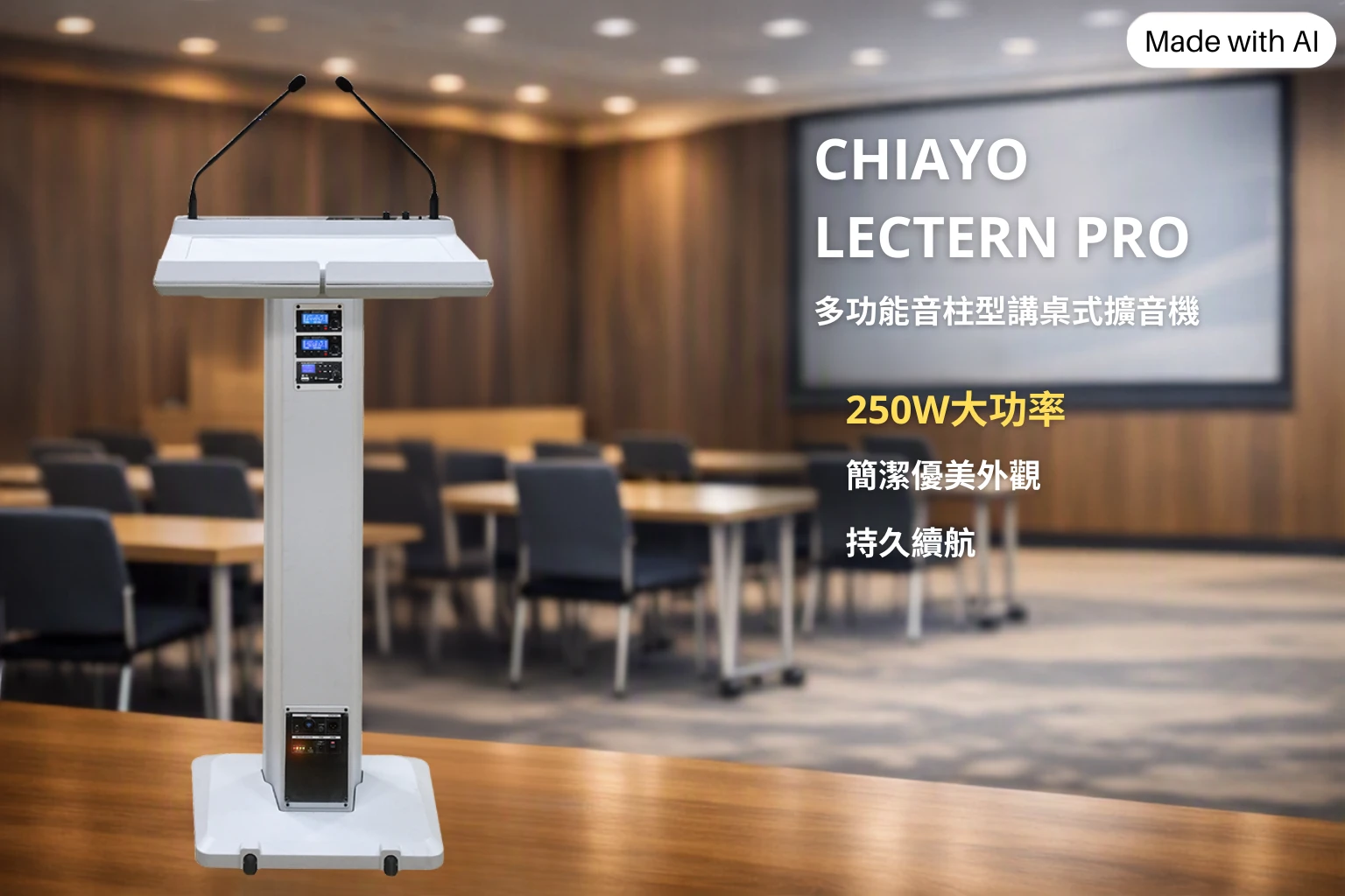 CHIAYO LECTERN PRO 多功能音柱型講桌式擴音機--專為教學、演講、典禮與大型活動打造的全方位擴音講桌 | 台北音響安裝服務  | 會議室擴音設備廠商