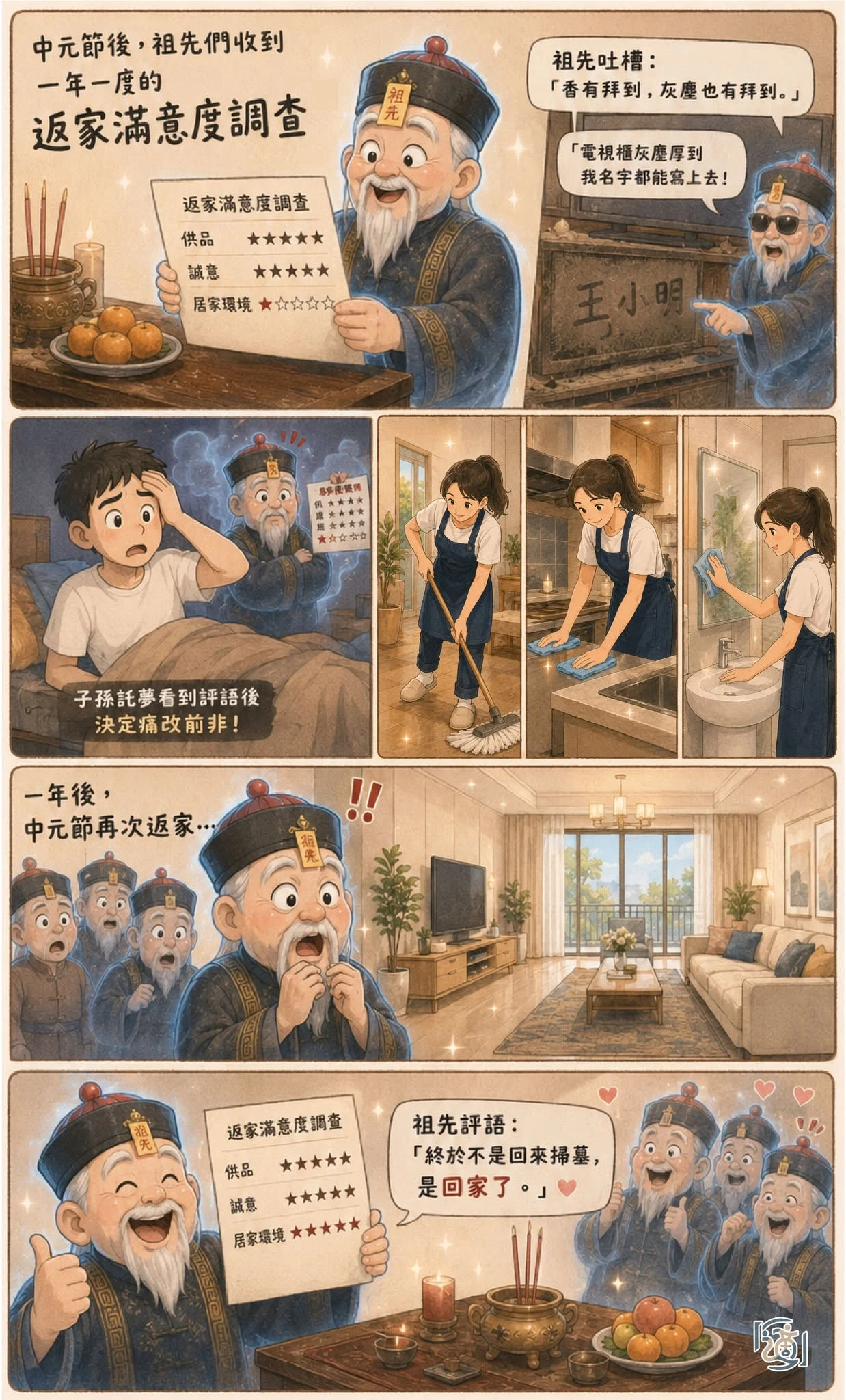 如果祖先中元返家也能普渡評論， 你家會拿幾顆⭐？高雄鐘點清潔工/高雄清潔推薦