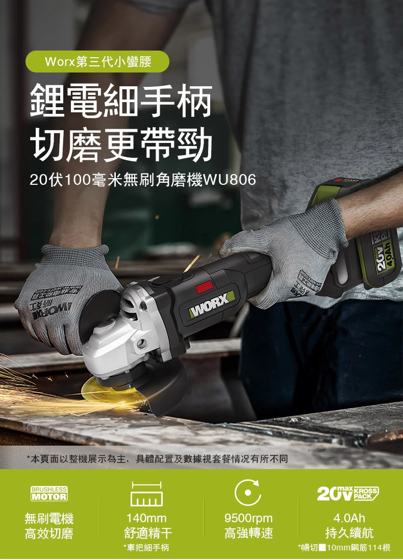 威克士WORX WU806 18V 4”砂輪機