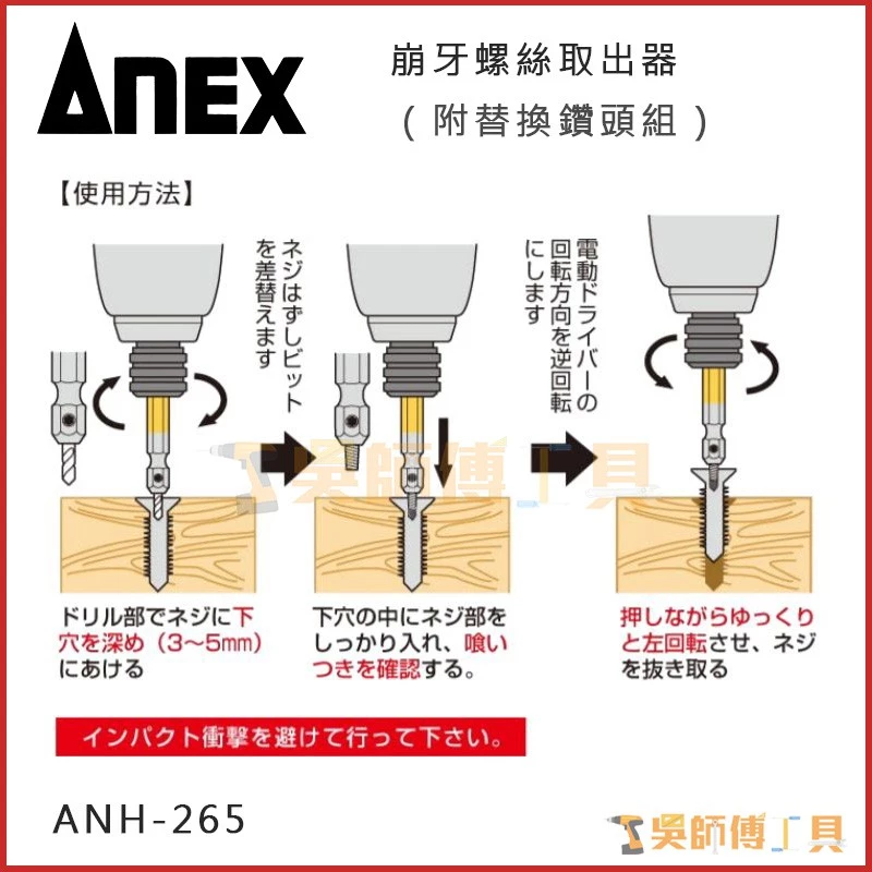 安耐適 ANEX ANH-265 崩牙螺絲取出器(用於M4~M5)(附替換鑽頭組)