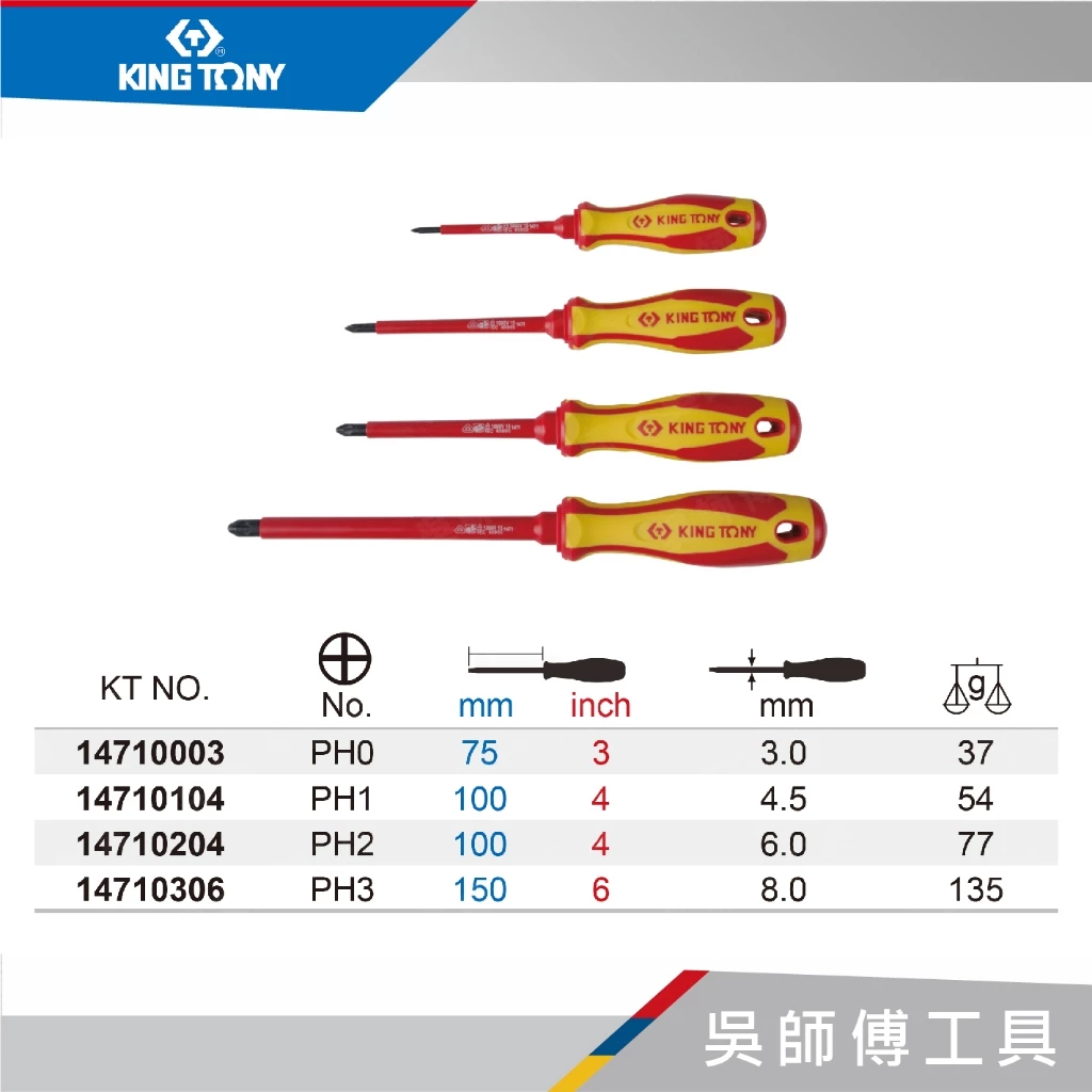 金統立 KINGTONY 台灣製 1471 正負絕緣十字螺絲起子