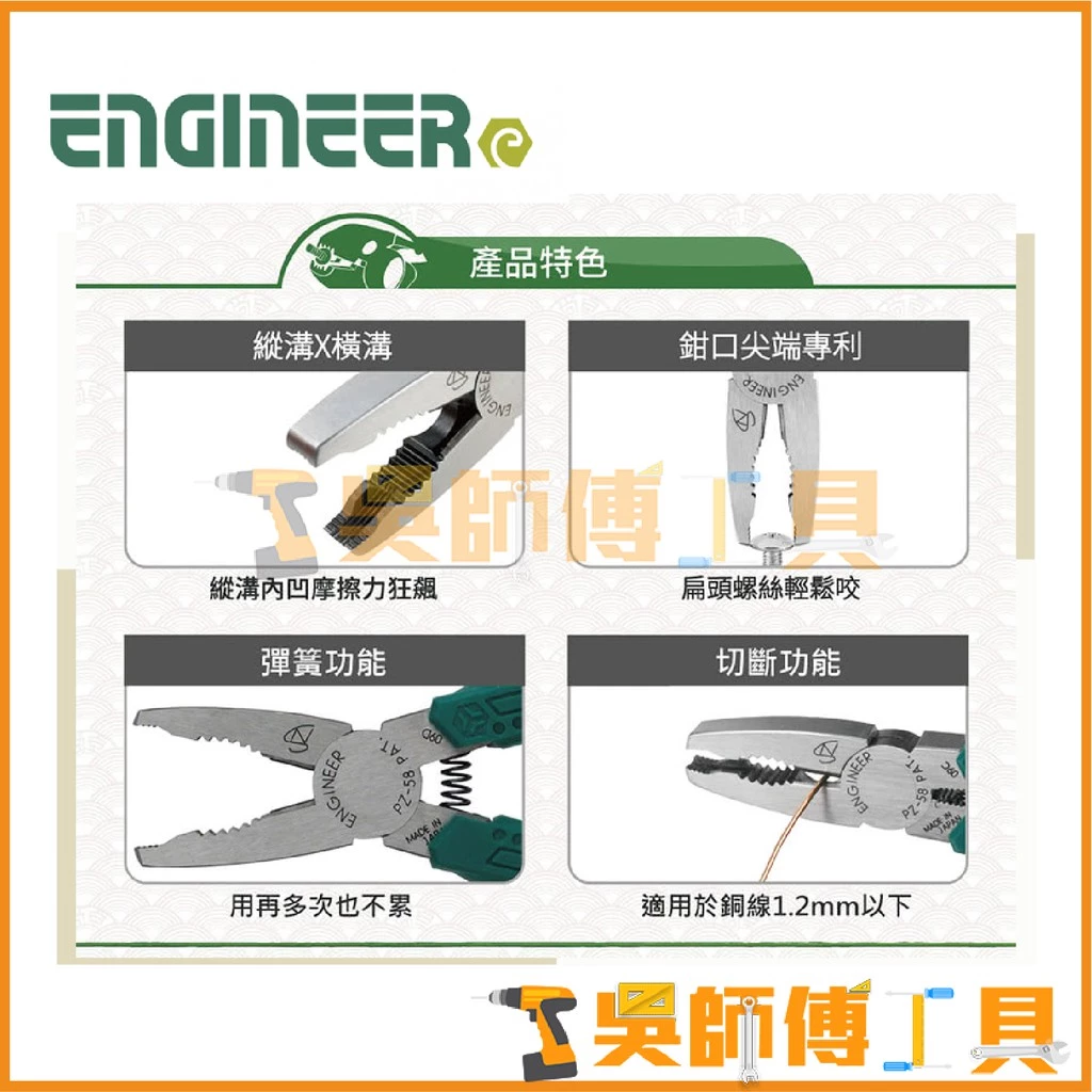 日本原裝 ENGINEER PZ-58 暴龍鉗160mm(生鏽滑牙螺絲剋星)