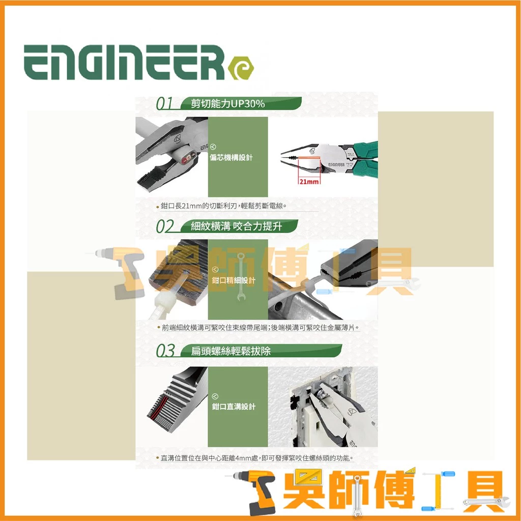 日本 ENGINEER PZ-78 電工專用鋼絲鉗/暴龍鉗/生鏽滑牙螺絲剋星