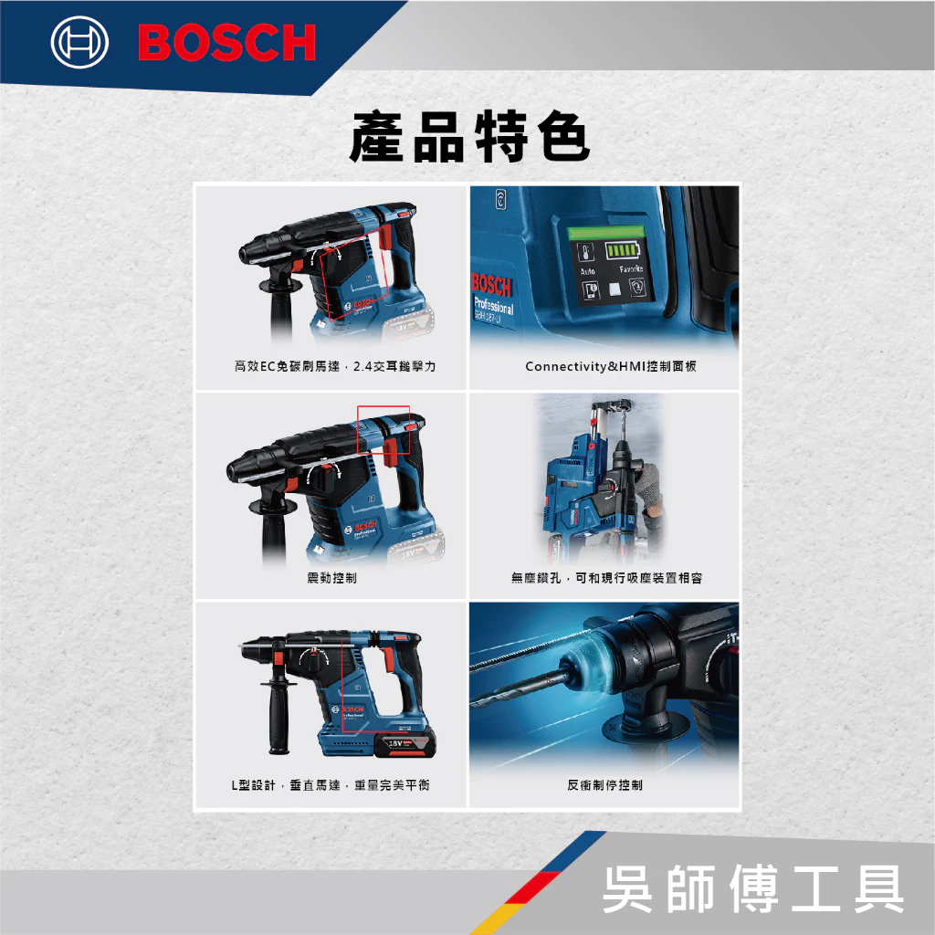 博世BOSCH GBH 187-LI 18V無刷四溝三用鎚鑽（內建藍芽晶片）