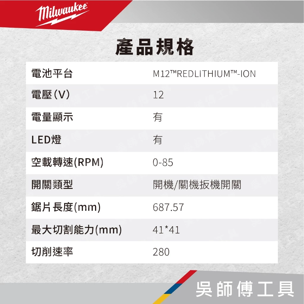 美沃奇 Milwaukee M12 BS 12V迷你帶鋸機 切割能力4.1*4.1CM(單機)