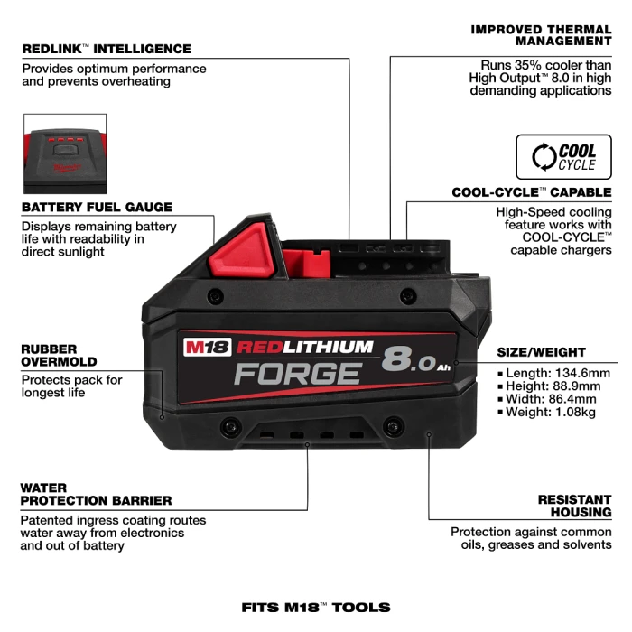 美沃奇 M18FB8 18V 8.0AH FORGE高效能鋰電池