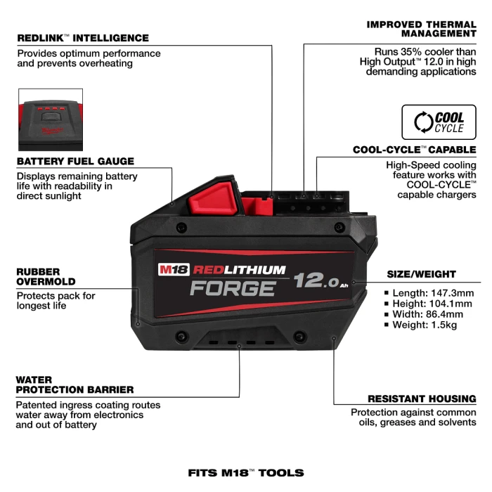 美沃奇 M18FB12 18V 12.0AH FORGE高效能鋰電池