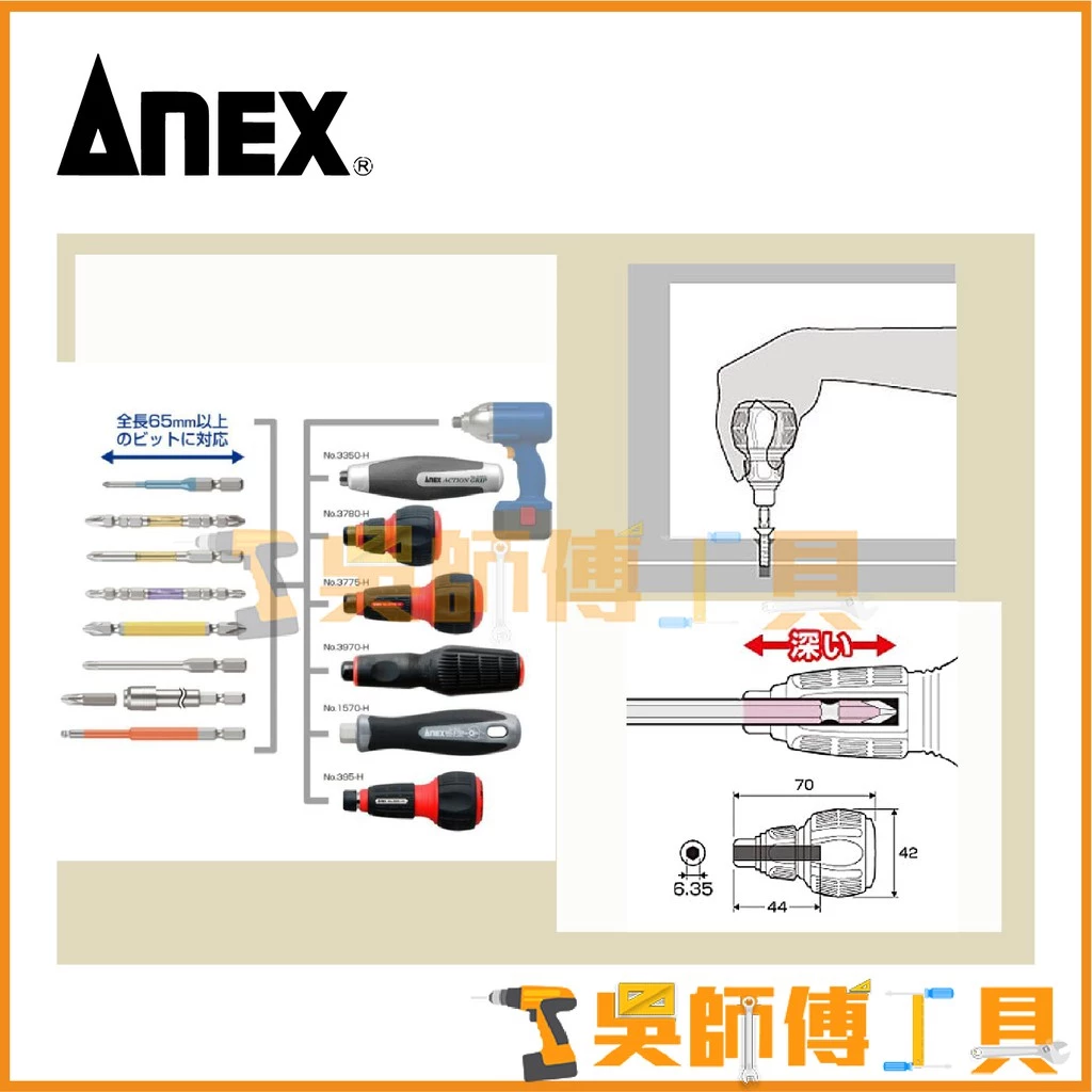 安耐適 ANEX NO.3780 十字/一字 電動起子通用