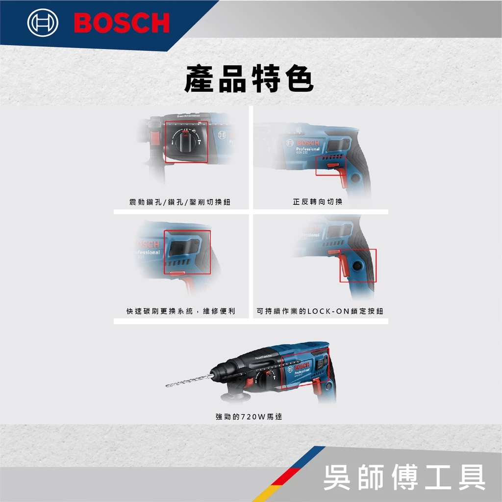 博世BOSCH GBH 220 四溝三用免出力鎚鑽