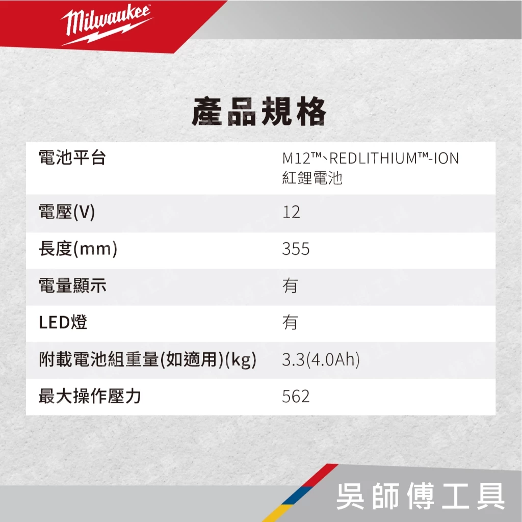 美沃奇 Milwaukee M12 GG 12V鋰電注黃油槍/電動牛油槍(單機)(附原廠提袋)